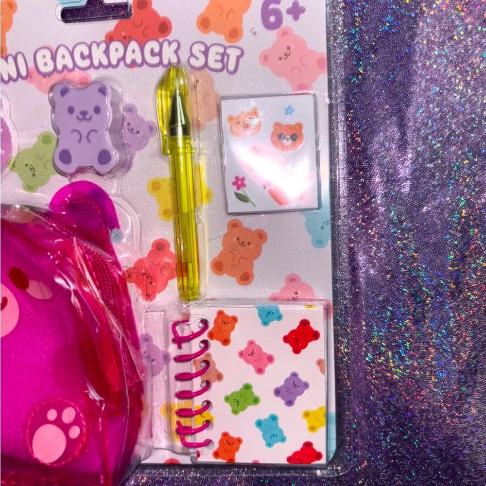 Pink Bear Mini Backpack Keychain Set